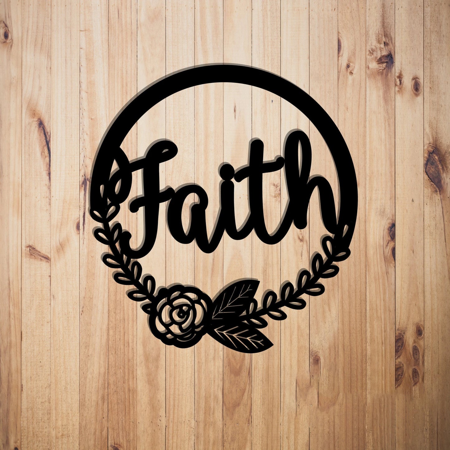 Faith Wreath Door Wreath Flower Wreath Metal Sign Plasma Cut Steel Sign steel Art Powder Coated Handmade