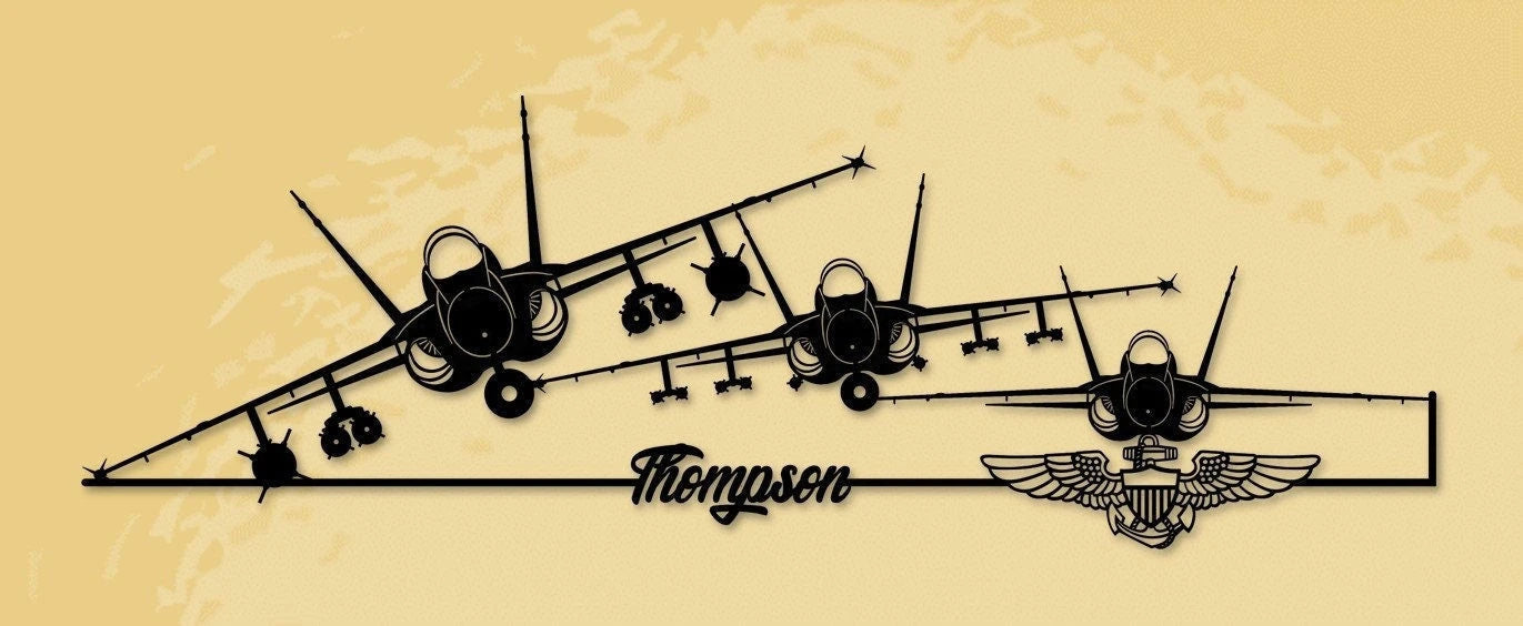 F A18 Triple Hornet Thompson With Naval Aviator Wings Metal Sign Cut Metal Sign Wall Decor