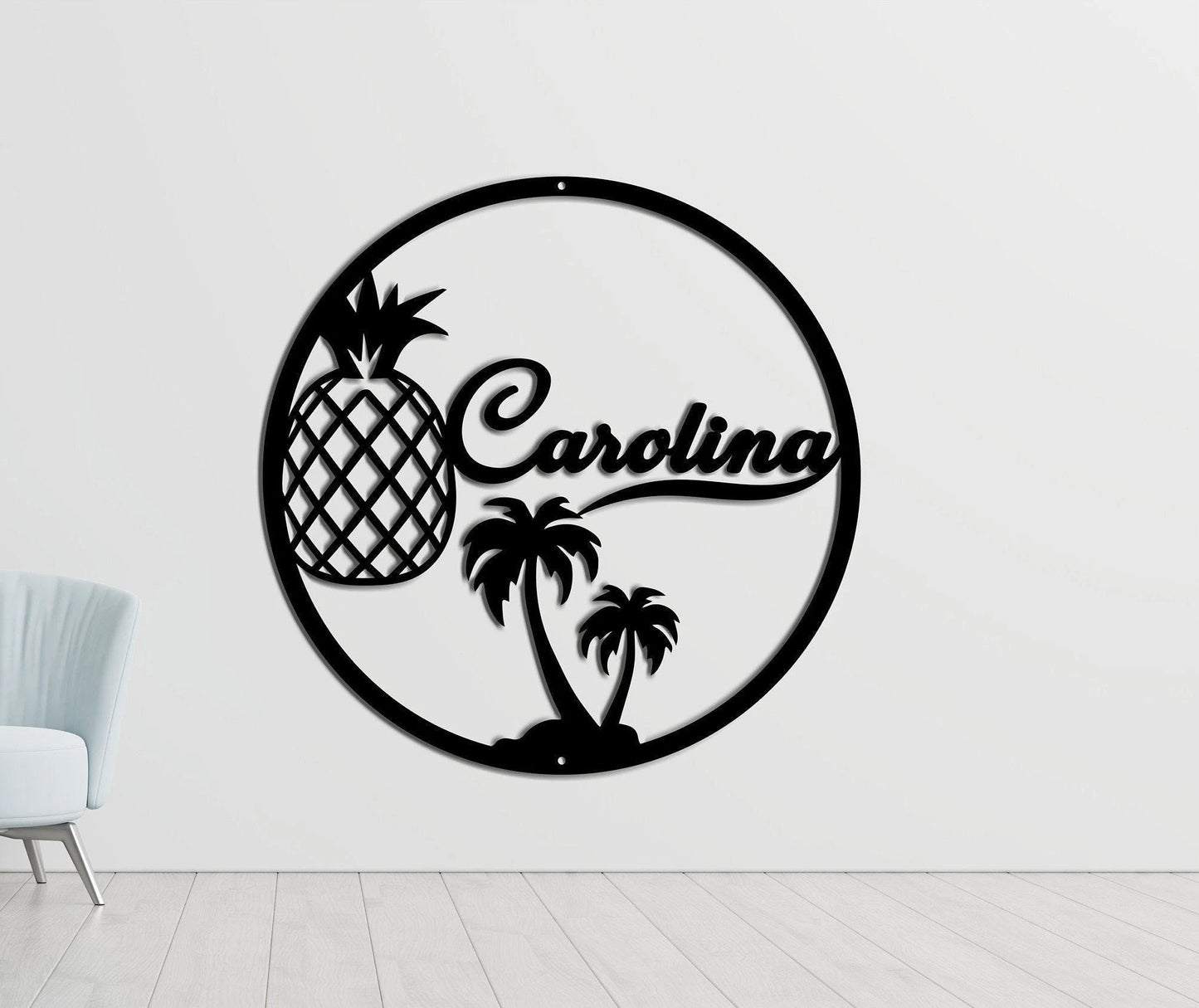 Personalized Palm Tree And Pineapple Metal Wall Art Beach House Decor Custom Name Metal Sign Wall Hanger Coastal Decor Door Metal, Laser Cut Metal Signs Custom Gift Ideas