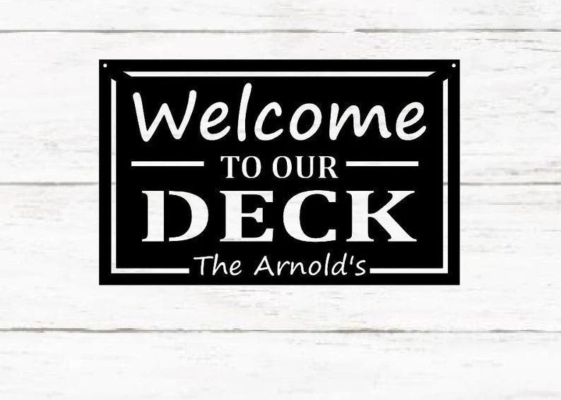 Personalized Family Name Welcome To Our Patio Metal Sign Outdoor Metal Sign Metal Patio Sign Family Name Sign Metal Art Metal Deck