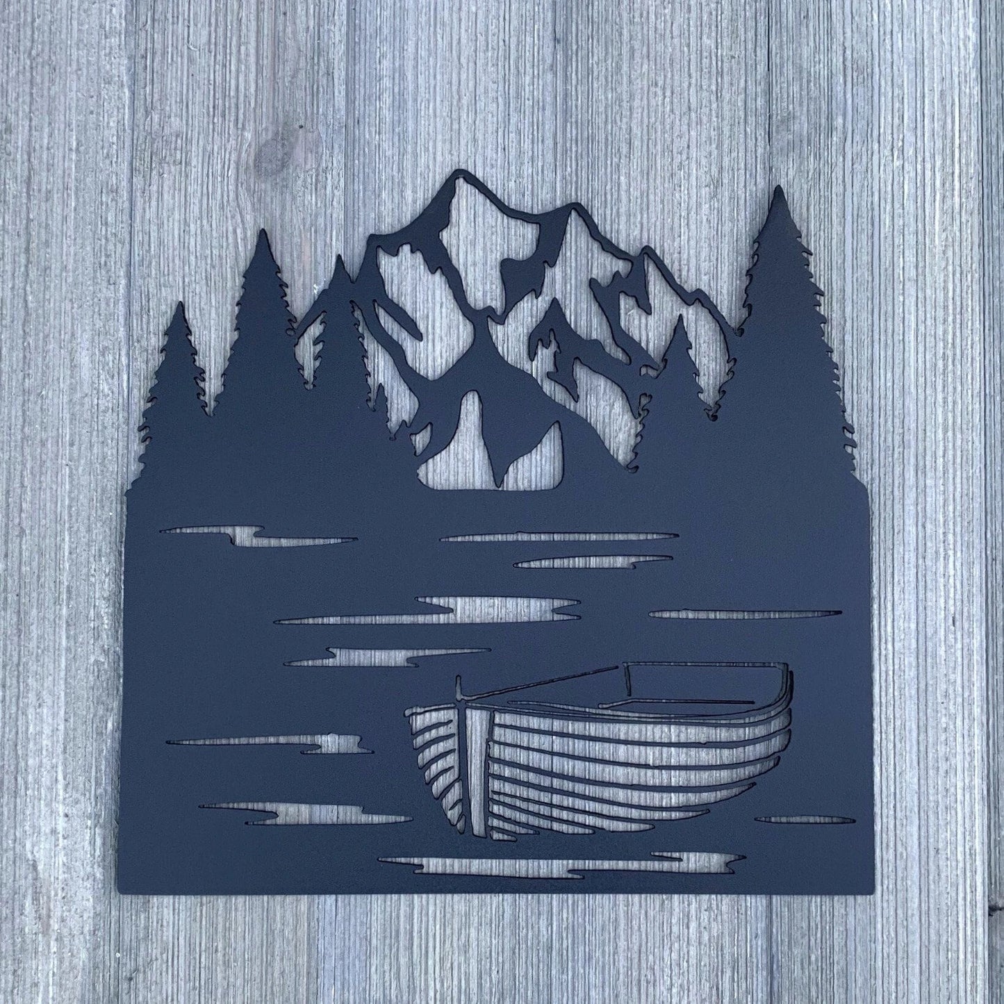 Row Boat And Mountain Metal Sign Cutout Cut Metal Sign Wall Metal Art