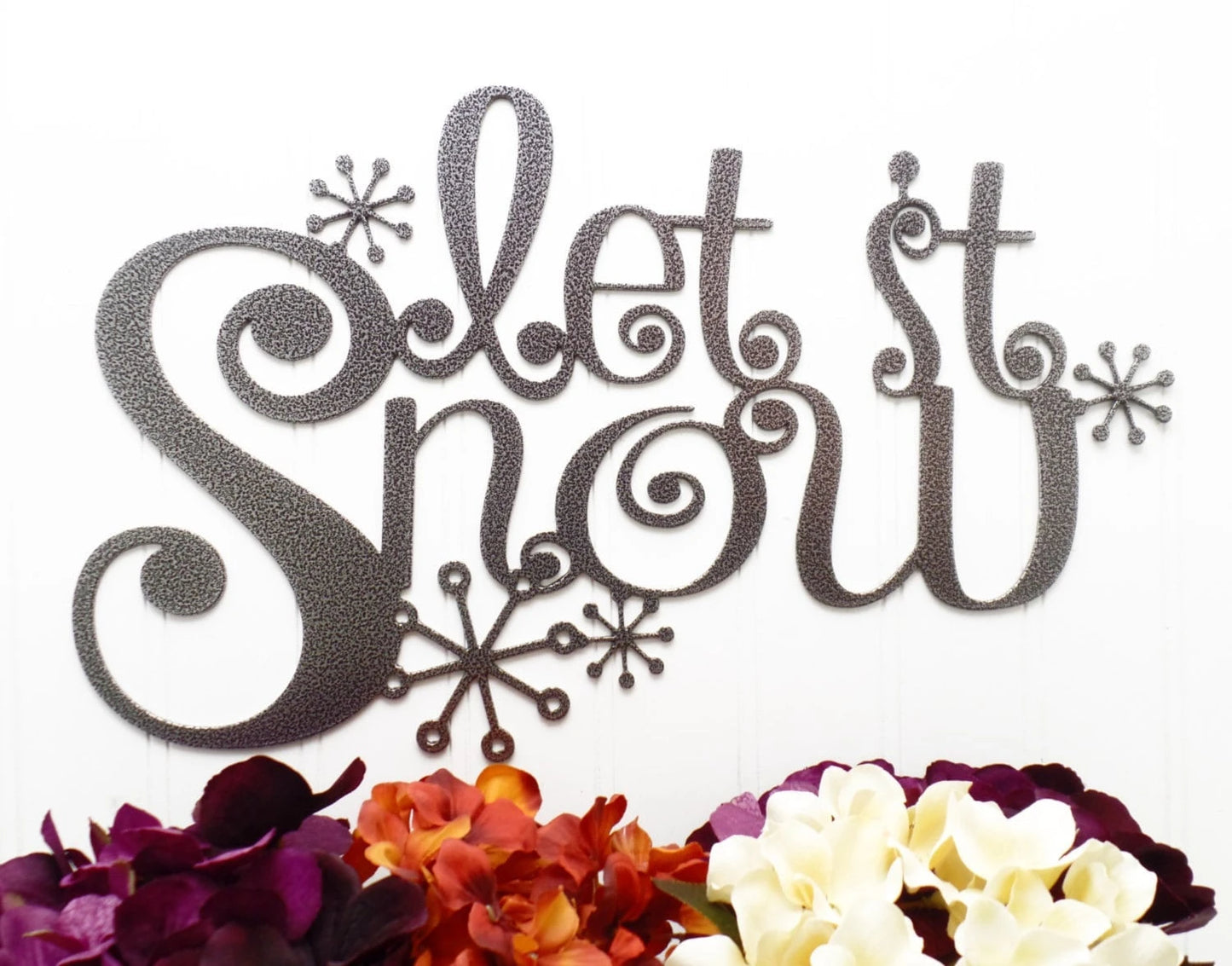 Let It Snow Metal Sign With Snowflakes Silver Winter Decor Christmas Decor Snow Christmas Holiday Decor