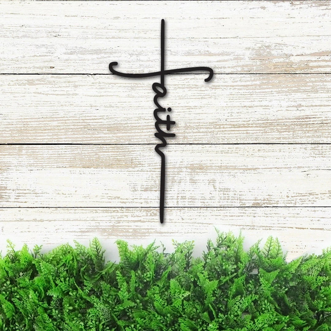 Faith Cross Metal Sign Christian Cross Wall Decor Religious Gift For Christians Baptism Gift Faith Word In Cross