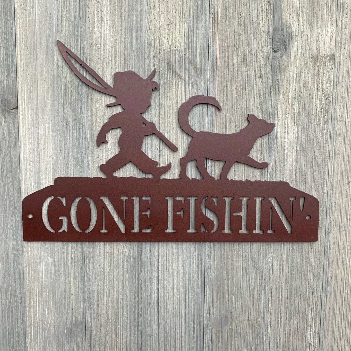 Gone Fishin' Metal Sign Cutout Cut Metal Sign Wall Metal Art