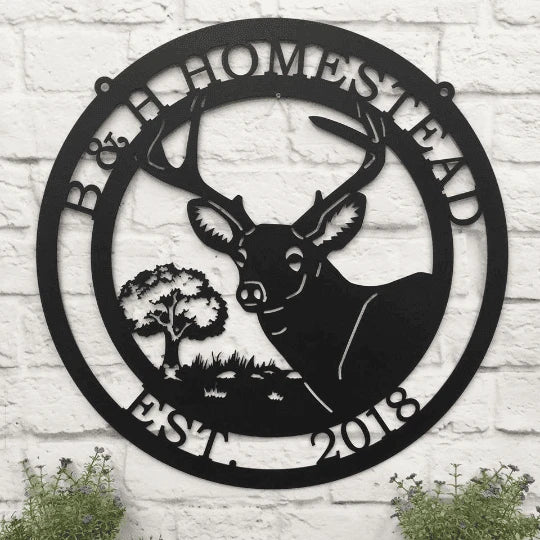 Personalized Deer Sign With Oak Tree Cut Metal Sign Metal House Sign