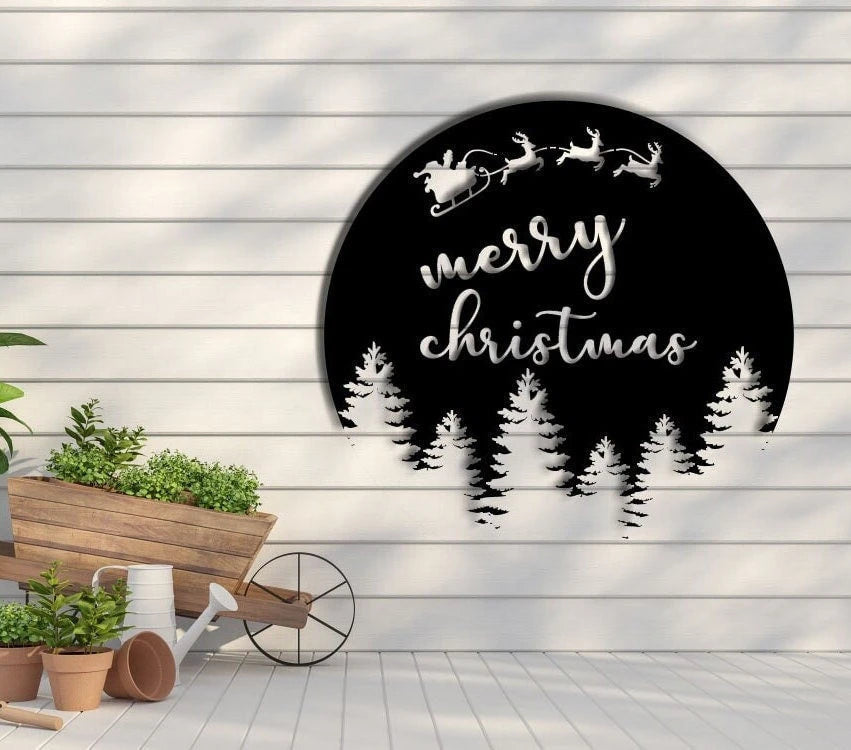 Santa Sleigh And Reindeer Metal Wall Sign Santa And Reindeer Wall Sign Sleigh Metal Art Wall Hangings Metal Sign Christmas Gift Signs