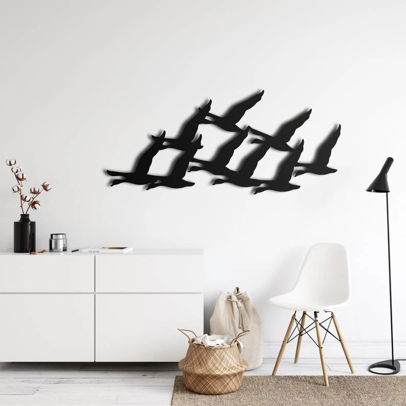 Geese Flying Together Wall Art Decor Cut Metal Sign Laser Cut Metal Signs Custom Gift Ideas