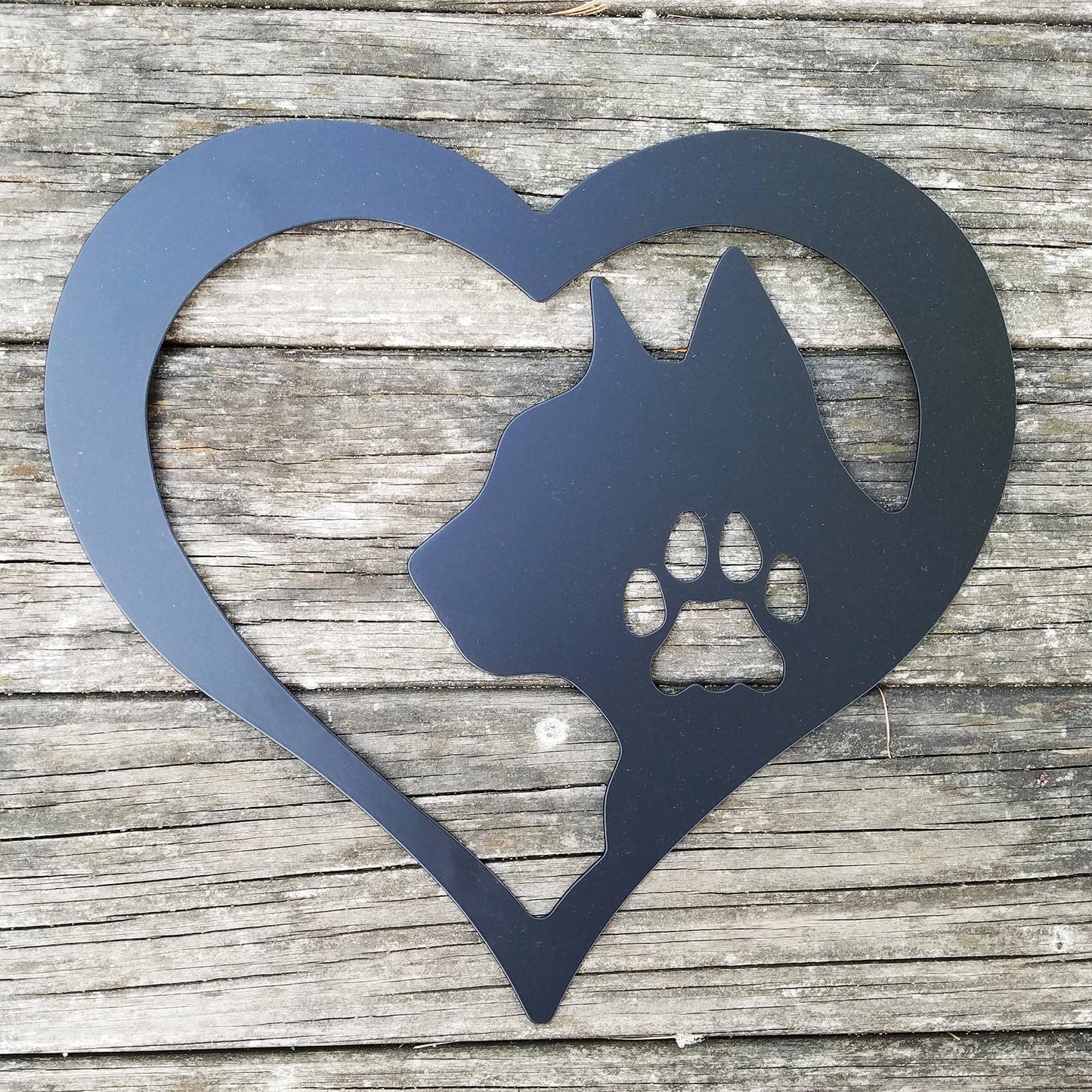 Cat Love Heart Metal Sign Heart Shaped Feline Silhouette & Paw Steel Sign Cat Lover Wall Decor