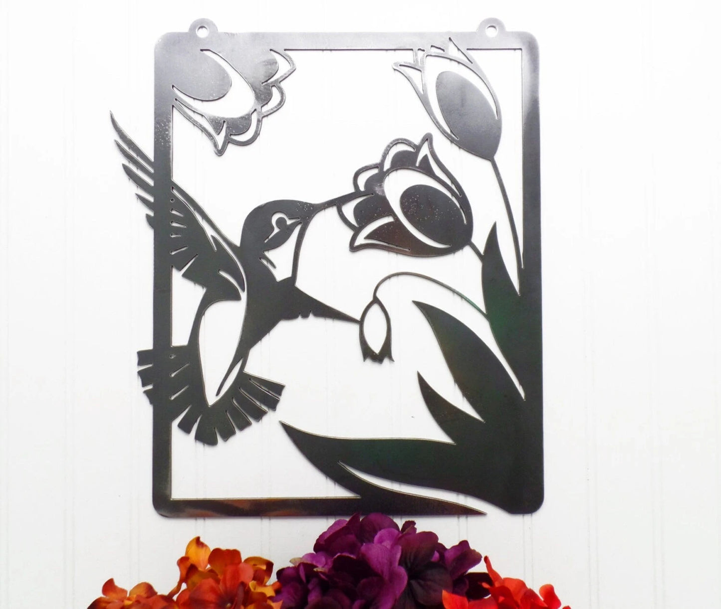 Hummingbird Garden Hanging Metal Sign Uncoated Bare Metal Garden Decoration Outdoor Sign Yard Art