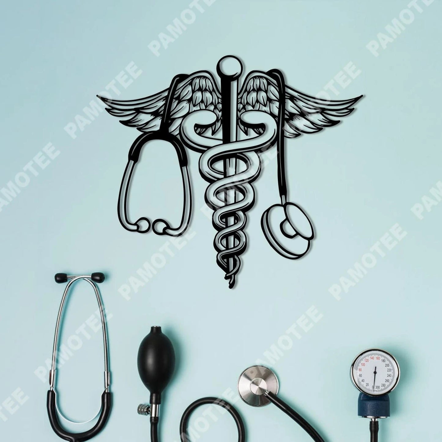 The Rod Of Asclepius And Stethoscope Metal Wall Art, Nurse Gift, Metal Laser Cut Metal Signs Custom Gift Ideas