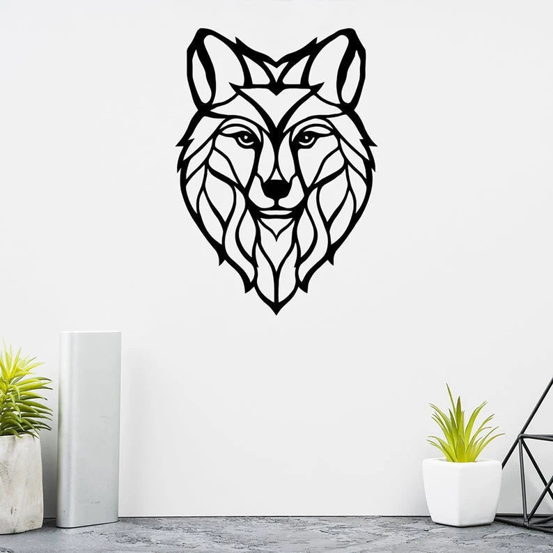 Geometric Wolf Head Wild Animal Wall Art Decor Cut Metal Sign Laser Cut Metal Signs Custom Gift Ideas