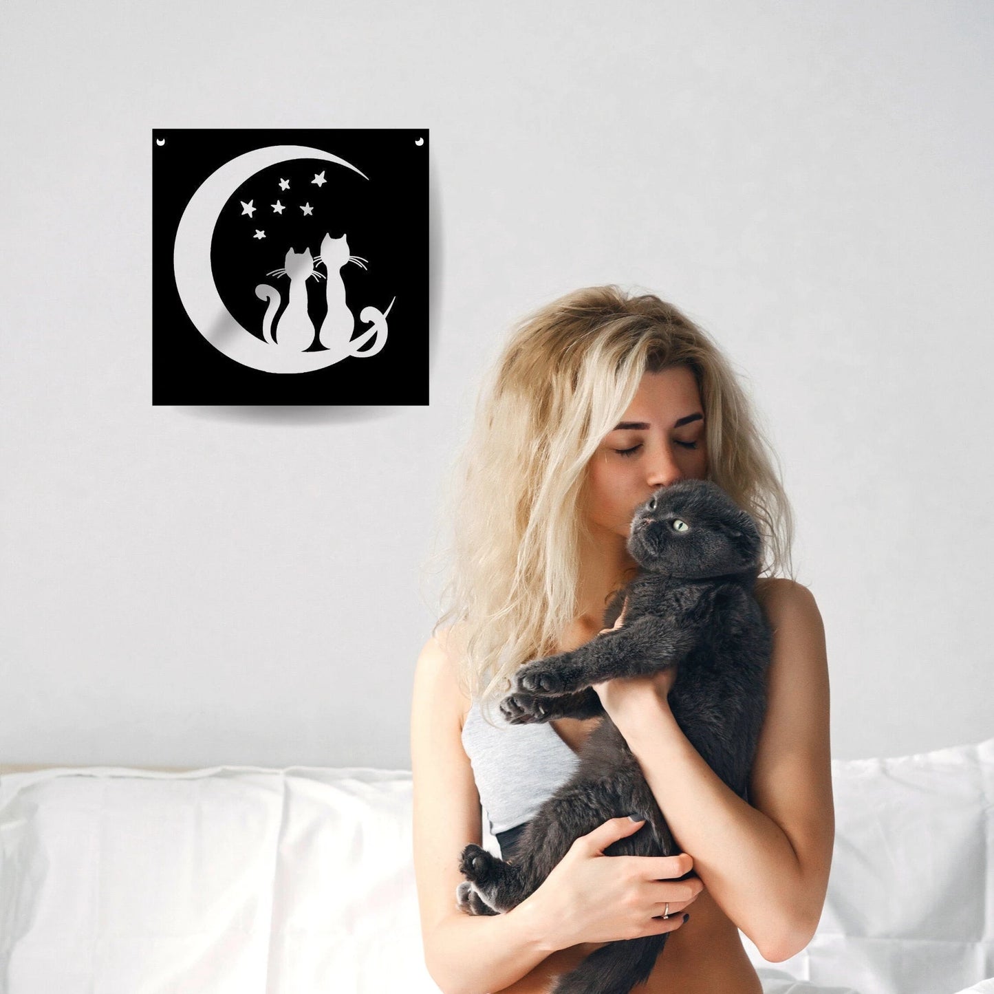 Cats On Moon With Stars Waning Crescent Moon And Stars Cat Lovers Metal Cat Signs For Home Moon And Stars Cats Kitty Kittens