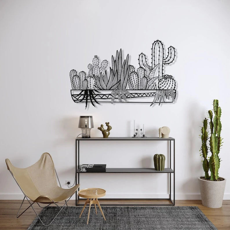 Metal Cactus Decor Cactus Wall Art Interior Decoration Nature Art Wall Hangings Housewarming Gift