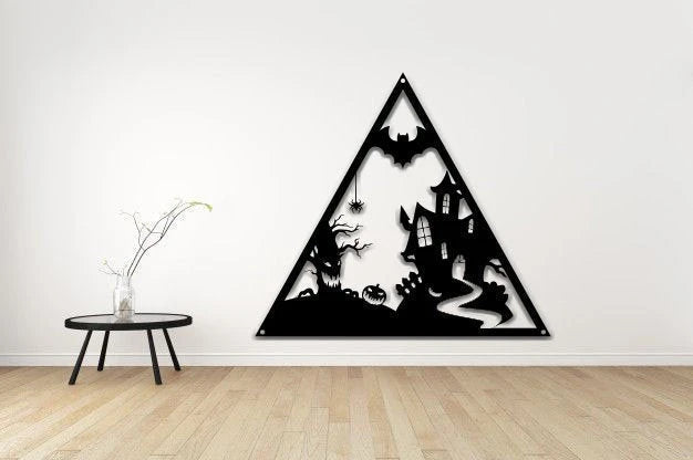 Halloween Metal Sign Triangle Shaped Halloween Pumpkin Metal Sign Horror Day Decor Halloween Day Decor Wall Hanging