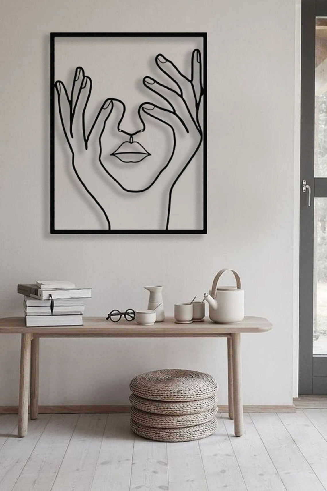 Hand On Face Metal Wall Art Female One Line Minimal Wall Decor Wall Art Cut Metal Sign Laser Cut Metal Signs Custom Gift Ideas