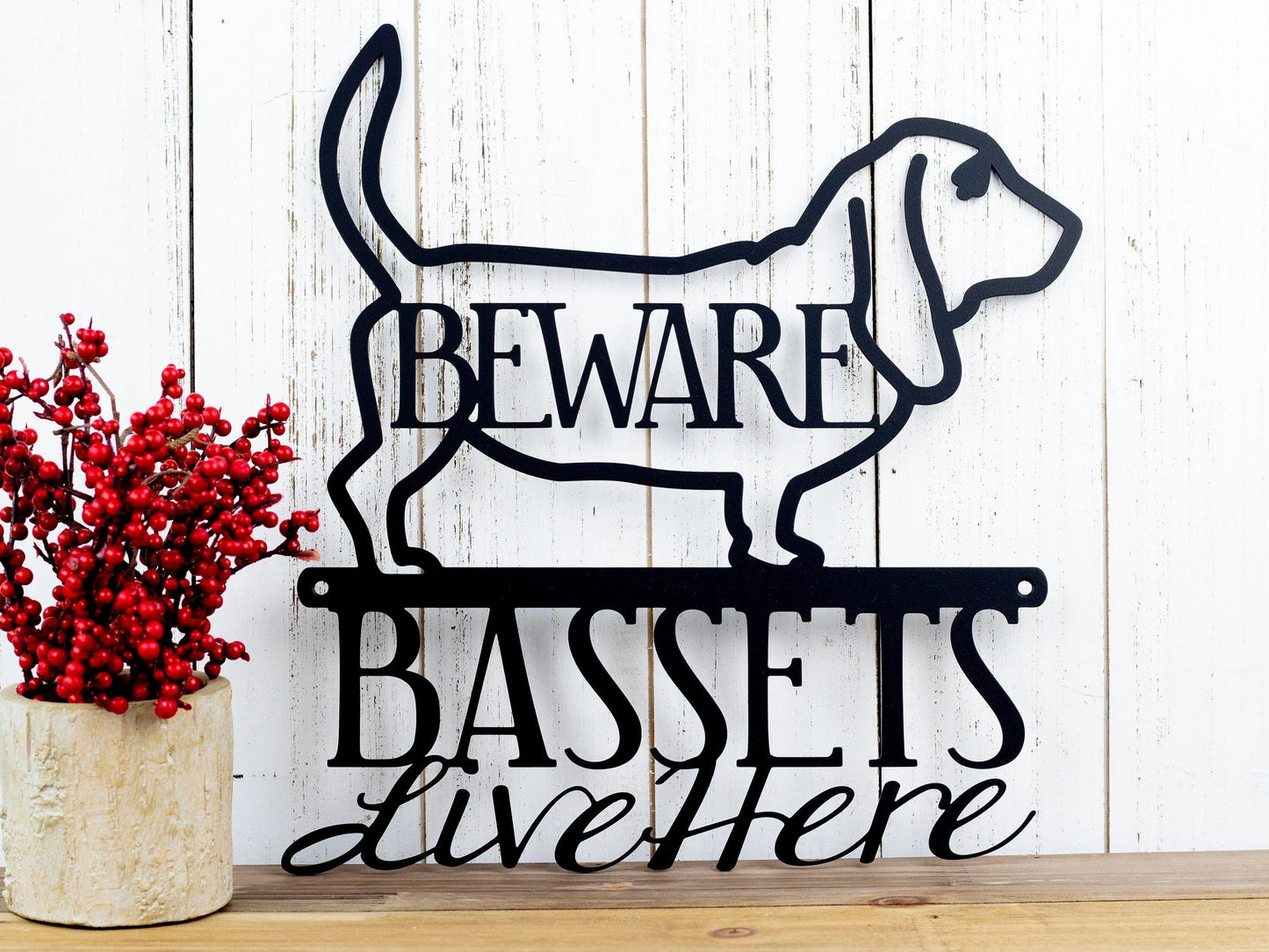 Basset Hound Beware Metal Sign Outdoor Sign Basset Hound Metal Wall Decor Wall Hanging