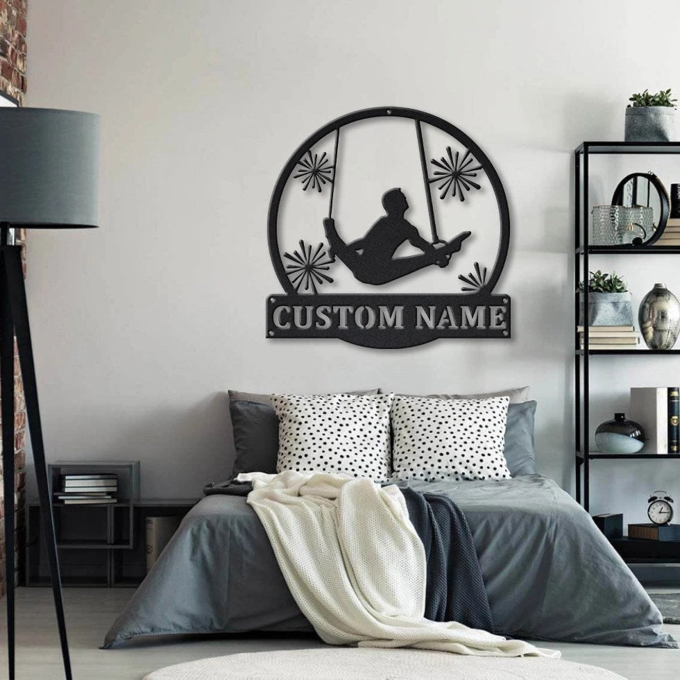 Personalized Rings Gymnastics Monogram Metal Sign Art, Rings Gymnastics Metal Sign, Artistic Gymnastics Outdoor Metal, Hobbie Gift, Laser Cut Metal Signs Custom Gift Ideas