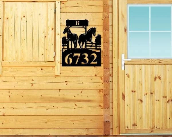Horse Address Sign Personalized Horse Metal Sign, Horseshoe Art, Western Decor, Initial Metal Sign, Housewarming Gift, Farmhouse Decor Metal Wall Art, Metal Laser Cut Metal Signs Custom Gift Ideas