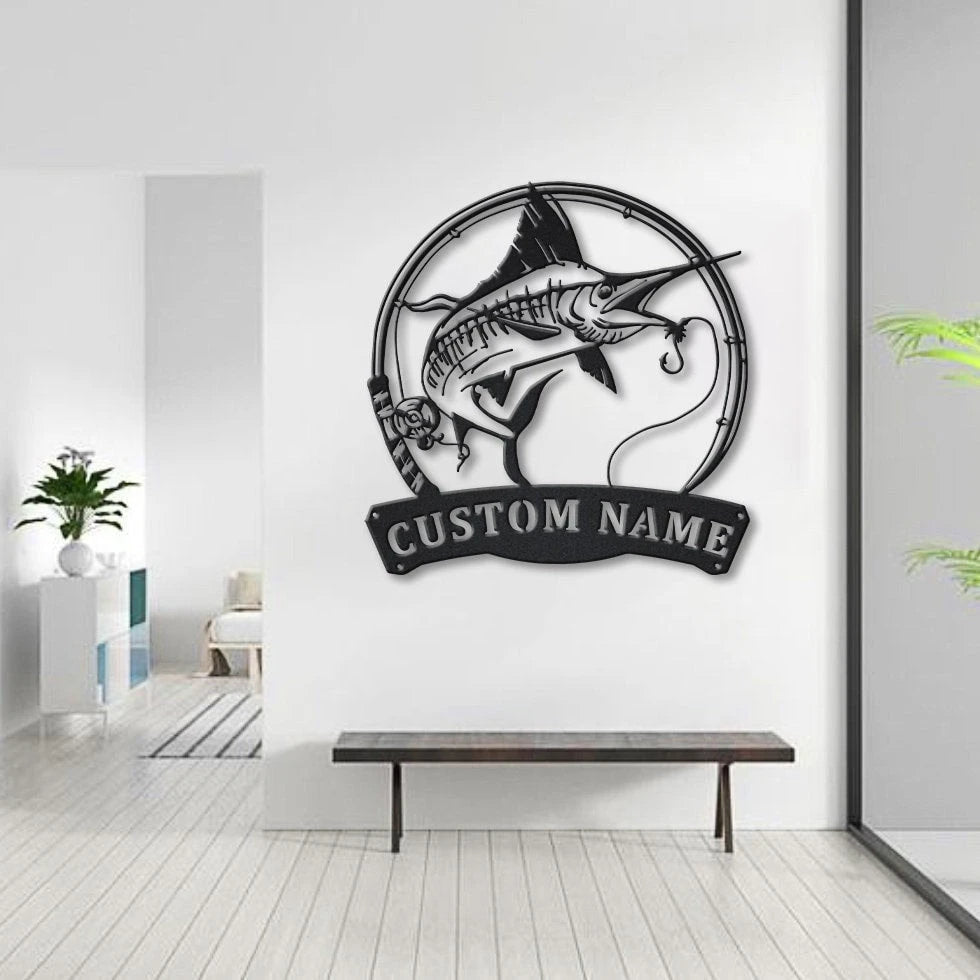 Personalized Swordfish Fishing Fish Pole Metal Sign Art, Custom Swordfish Fishing Metal Sign, Swordfish Fishing Gift, Decor Decoration, Laser Cut Metal Signs Custom Gift Ideas