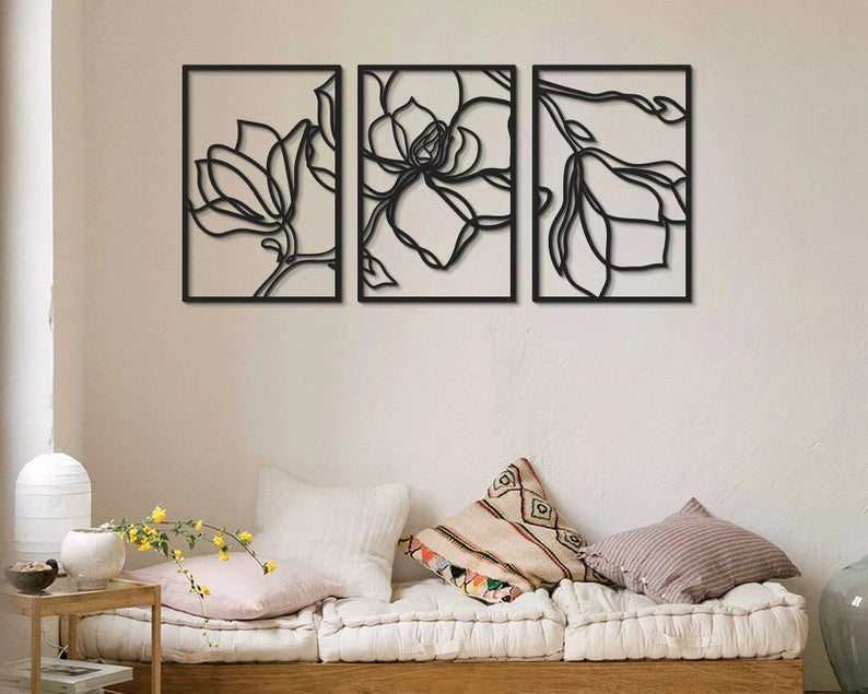 Floral Set Metal Wall Decor Living Room Wall Art Wall Art Bedroom Wall Decor Gold Wall Art 3 Panel Wall Art