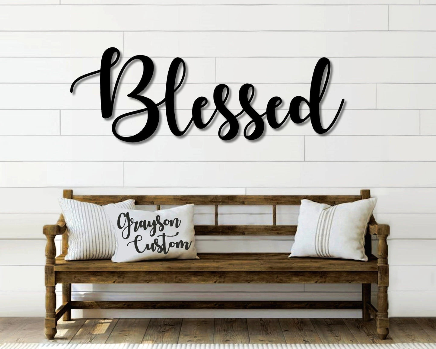 Blessed Script Metal Word Sign, Rustic Metal Blessed Sign, Farmhouse Decor, Housewarming Gift, Metal Wall Art, Steel Word Art Laser Cut Metal Signs Custom Gift Ideas