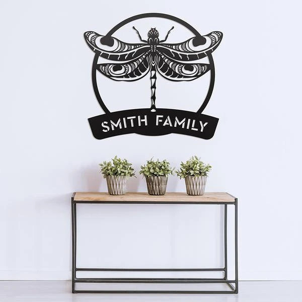 Dragonfly Monogram, Cut Metal Sign, Metal Wall Art, Metal House Sign Laser Cut Metal Signs Custom Gift Ideas