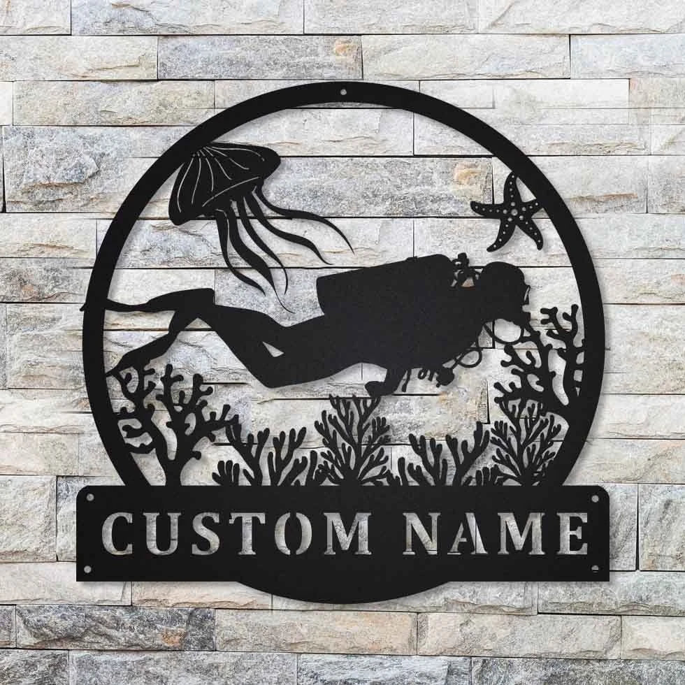 Personalized Scuba Diving Sport Monogram Metal Sign Art, Custom Scuba Diving Sport Metal Sign, Hobbie Gifts, Sport Gift, Birthday Gift Laser Cut Metal Signs Custom Gift Ideas