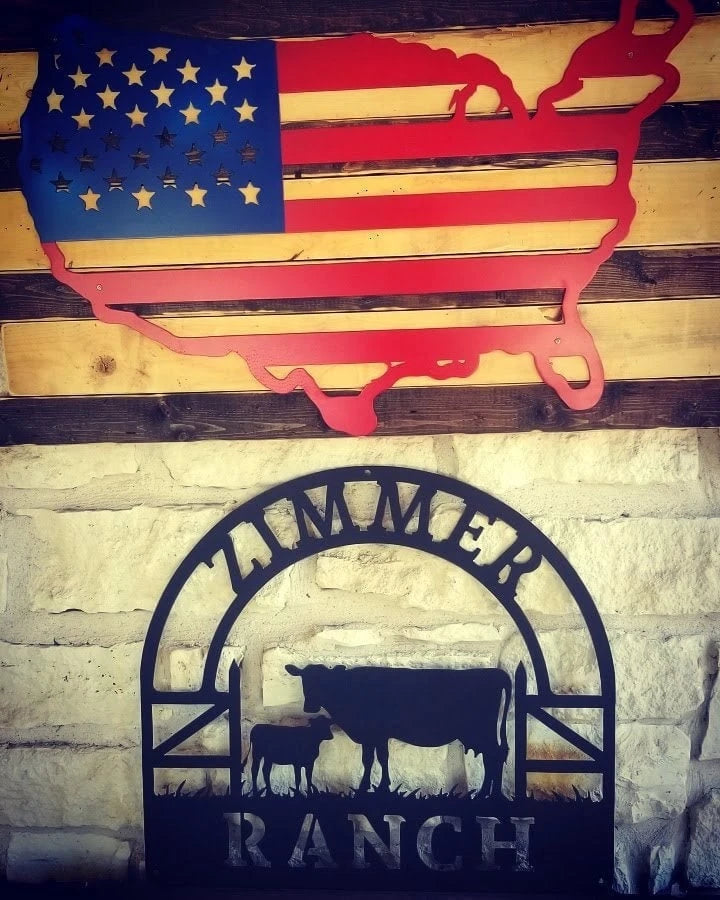 Ranch Entrance Gates, Cattle Metal Sign, Custom Cow Calf, Farmer, Personalized, Established, Plasma Cut Steel Sign, Metal Art, Farmhouse Laser Cut Metal Signs Custom Gift Ideas