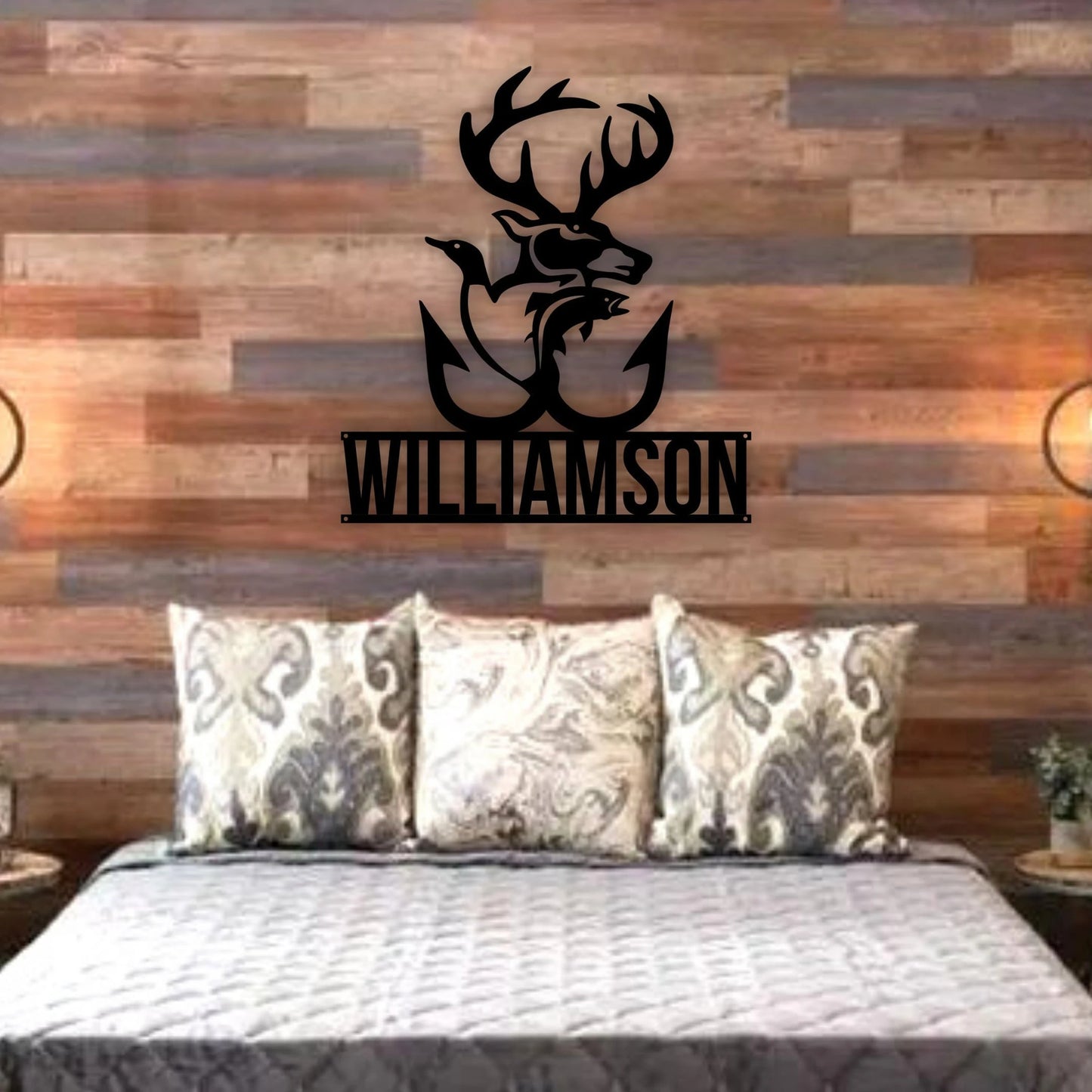 Deer Name Sign, Fish Name Sign, Metal Deer Duck And Fish Sign, Personalized Family Name Deer Metal Sign, Christmas Gift For Him, Hunter Gift Laser Cut Metal Signs Custom Gift Ideas