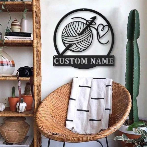 Personalized Crochet Monogram Metal Wall Decor, Cut Metal Sign, Metal Wall Art, Metal House Sign, Metal Laser Cut Metal Signs Custom Gift Ideas