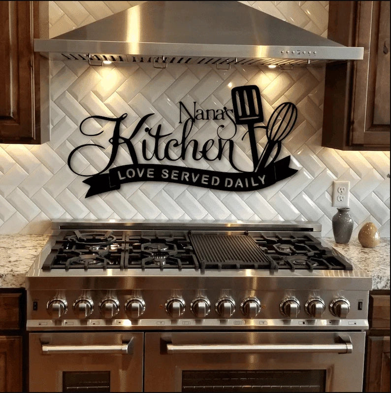 Kitchen love served daily personalized name Metal House Sign Laser Cut Metal Signs Custom Gift Ideas