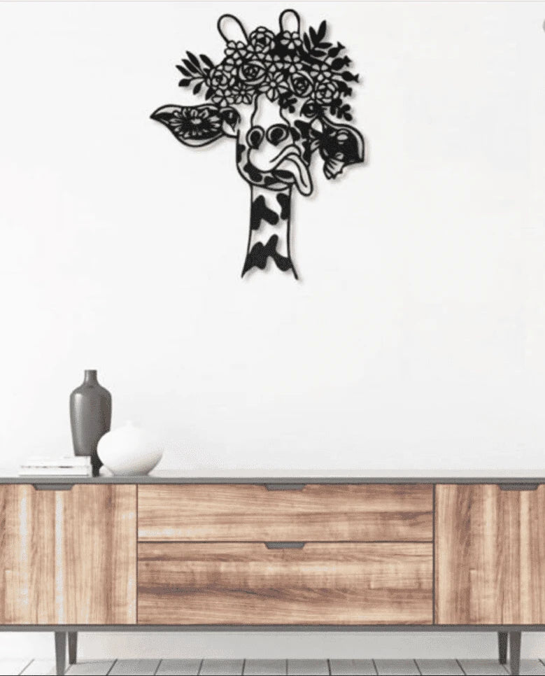 Cute Giraffe Flowers Metal House Sign