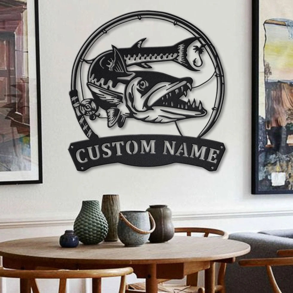 Personalized Barracudas Fishing Fish Pole Metal Sign Art, Custom Barracudas Fishing Metal Sign, Fishing Lover Home Decor, Fishing Gift Laser Cut Metal Signs Custom Gift Ideas
