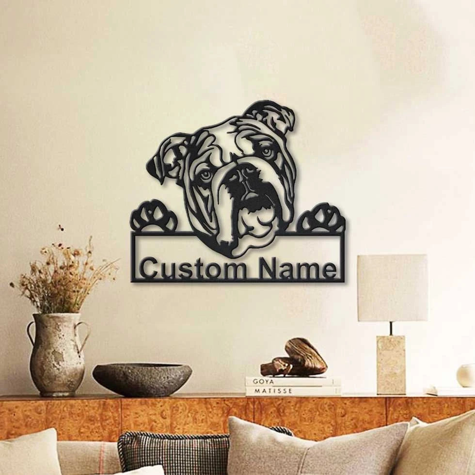 Personalized English Bulldog Metal Sign Art, Custom English Bulldog Metal Sign, Father's Day Gift, Pets Gift, Birthday Gift Laser Cut Metal Signs Custom Gift Ideas