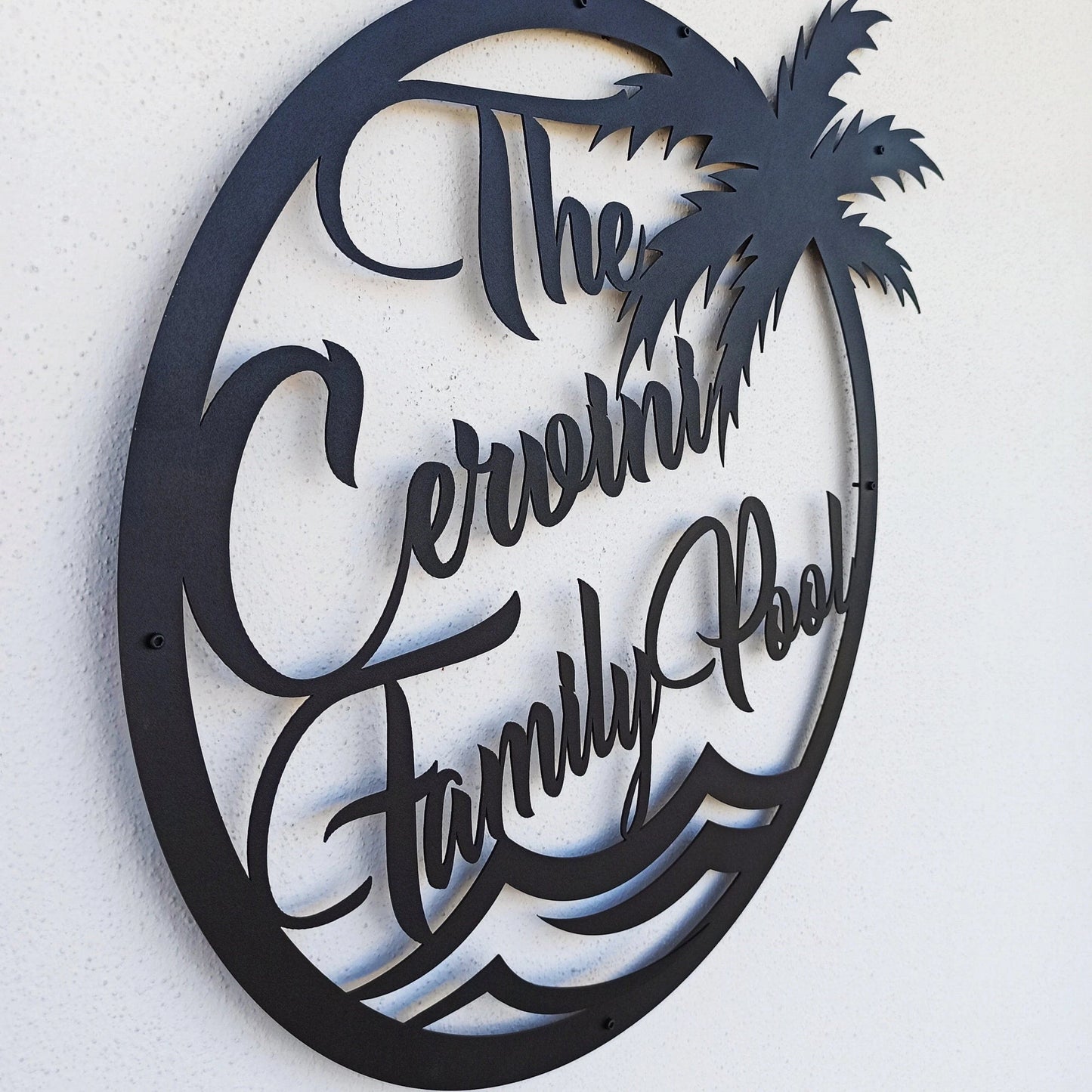 Personalized Family Pool Sign, Pool Palm Tree Sign, Tree House Sign, Last Name Sign, Family Name Sign Laser Cut Metal Signs Custom Gift Ideas