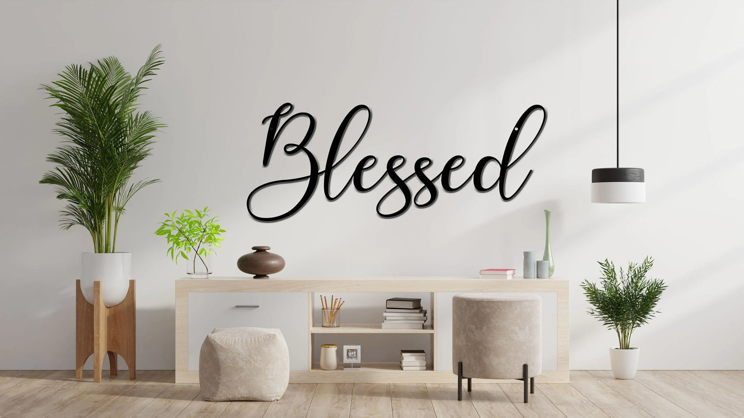 Blessed Script Metal Sign Christmas Gift Metal Wall Art Christmas Decor Wall Hanging Housewarming Gift Personalized Sign Laser Cut Metal Signs Custom Gift Ideas