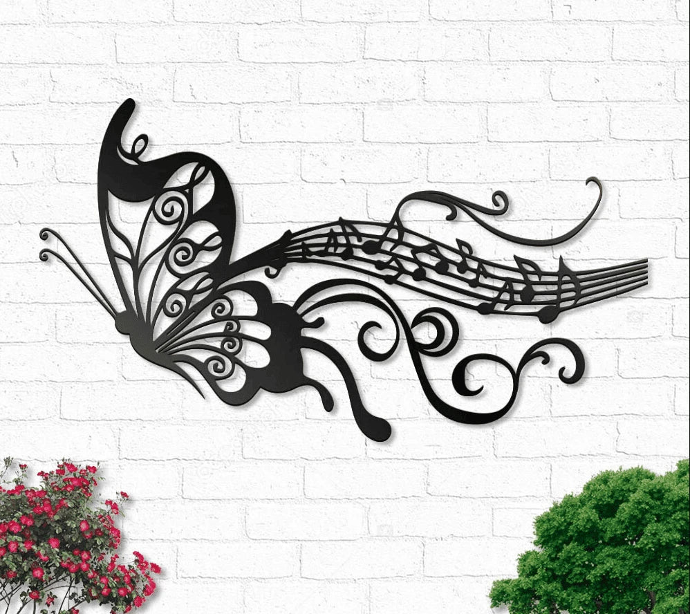 Butterfly And Melody Notes Music Metal House Sign