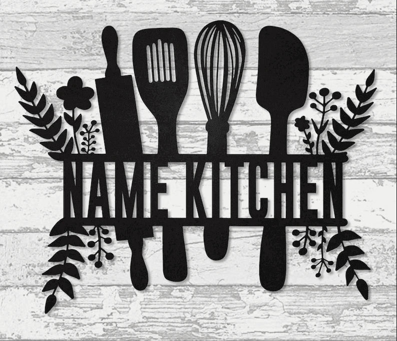 Baking tools flower personalized name baking lover Metal House Sign Laser Cut Metal Signs Custom Gift Ideas
