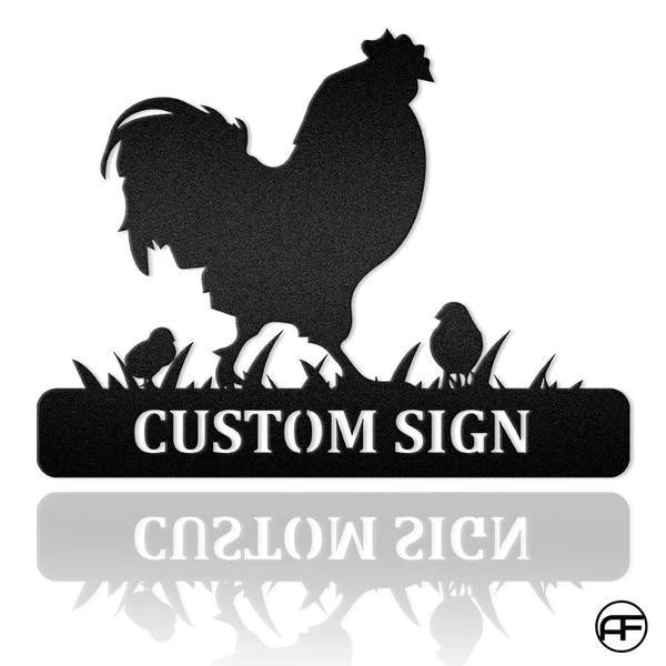 Up To 4 Chicks Rooster And Chicks Custom Name Metal Sign Farmhouse Decor Metal Wall Art, Metal Laser Cut Metal Signs Custom Gift Ideas