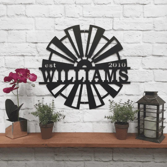 Windmill Metal Name Established Sign, Cut Metal Sign, Metal Wall Art, Metal House Sign Laser Cut Metal Signs Custom Gift Ideas