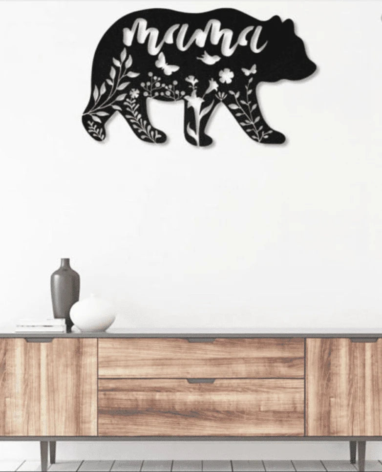 Mama Bear Flowers Metal House Sign