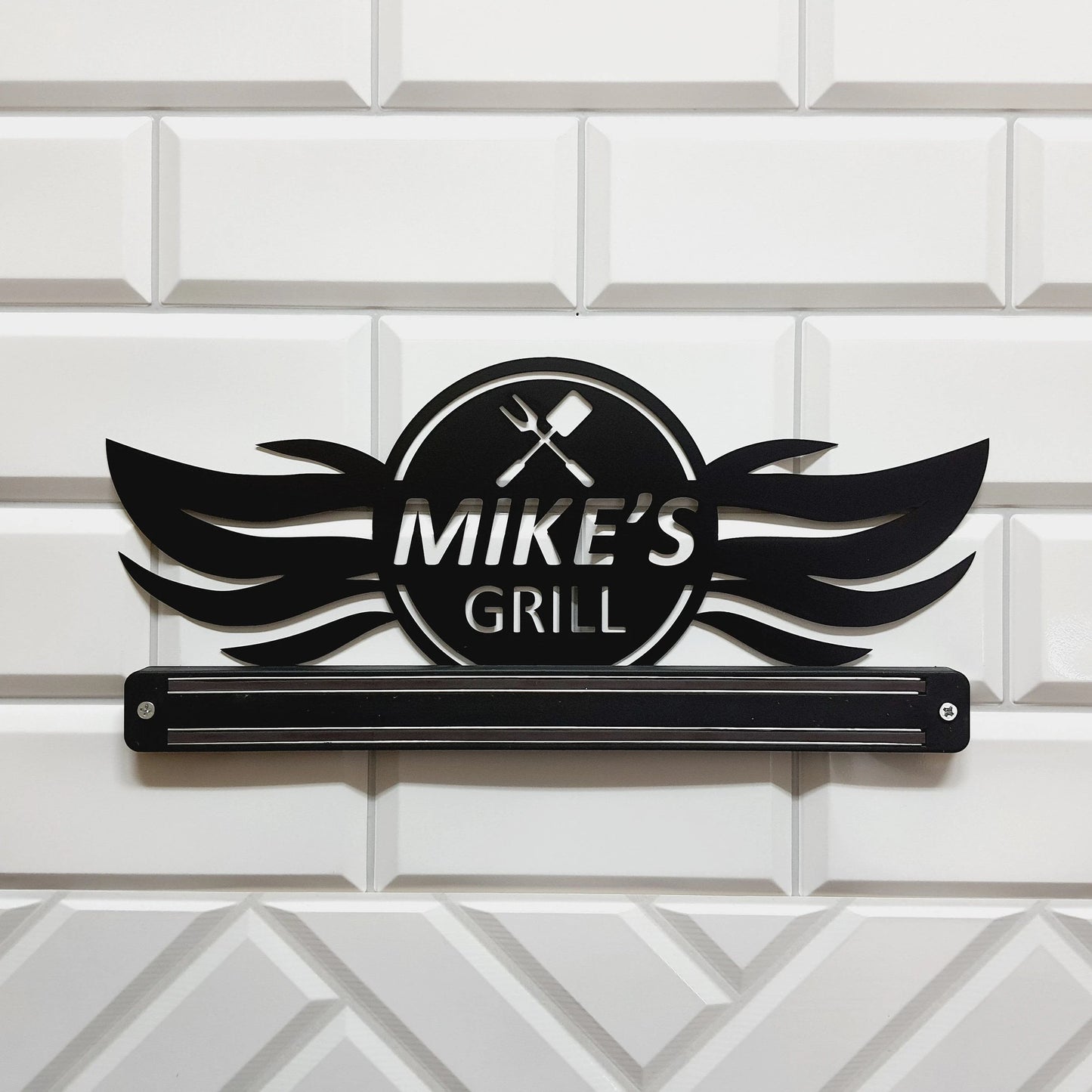 Personalized Magnetic Knife Holder, Metal Kitchen Wall Decor, Grill Wall Art Laser Cut Metal Signs Custom Gift Ideas