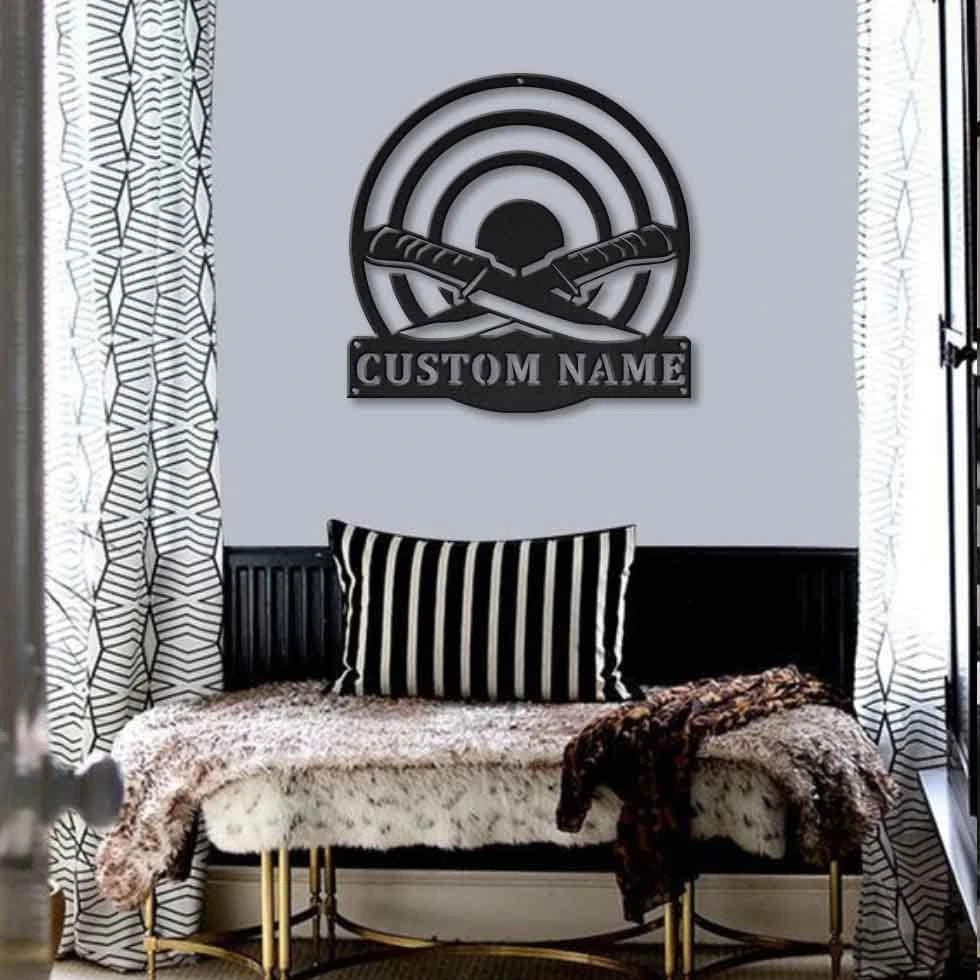 Personalized Knife Throwing Sport Monogram Metal Sign Art, Custom Knife Throwing Metal Sign, Hobbie Gifts, Sport Gift, Birthday Gift, Laser Cut Metal Signs Custom Gift Ideas