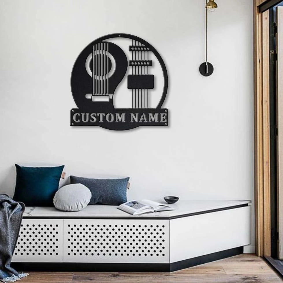 Personalized Yin Yang Guitar Monogram Metal Sign Art, Custom Yin Yang Guitar Monogram Metal Sign, Yin Yang Guitar Gift, Music Gift, Laser Cut Metal Signs Custom Gift Ideas