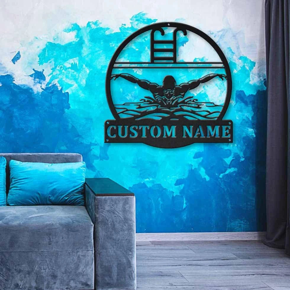 Personalized Swimming Monogram Metal Sign Art, Custom Swimming Metal Sign, Hobbie Gifts, Sport Gift, Birthday Gift, Laser Cut Metal Signs Custom Gift Ideas