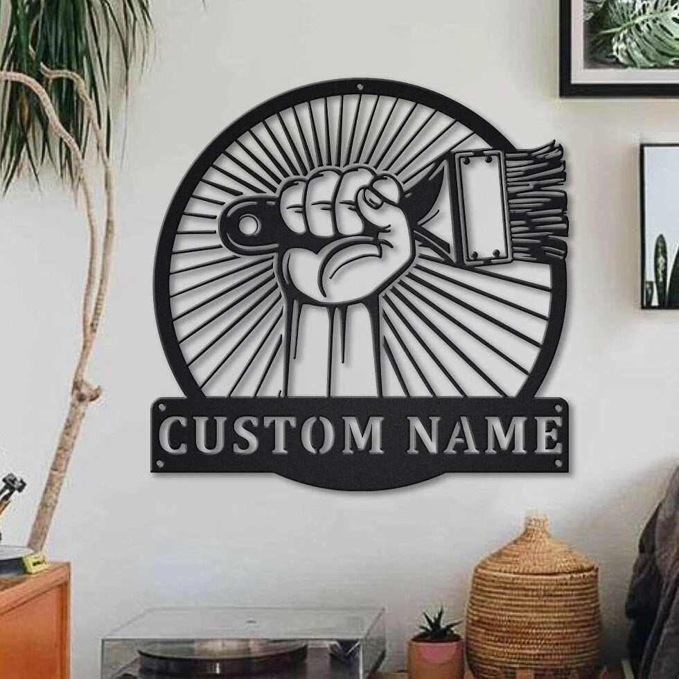 Personalized Paint Brush Painter Metal Sign Art, Custom Paint Brush Painter Monogram Metal Sign, Job Gift, Decor Decoration, Laser Cut Metal Signs Custom Gift Ideas