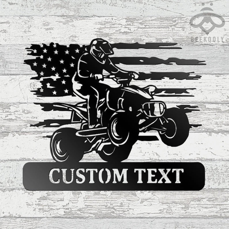 Custom Us Quad Dirt Bike Metal Wall Art, Personalized Us Atv Name Sign Decoration For Living Room, Biker Outdoor Home Decor Laser Cut Metal Signs Custom Gift Ideas