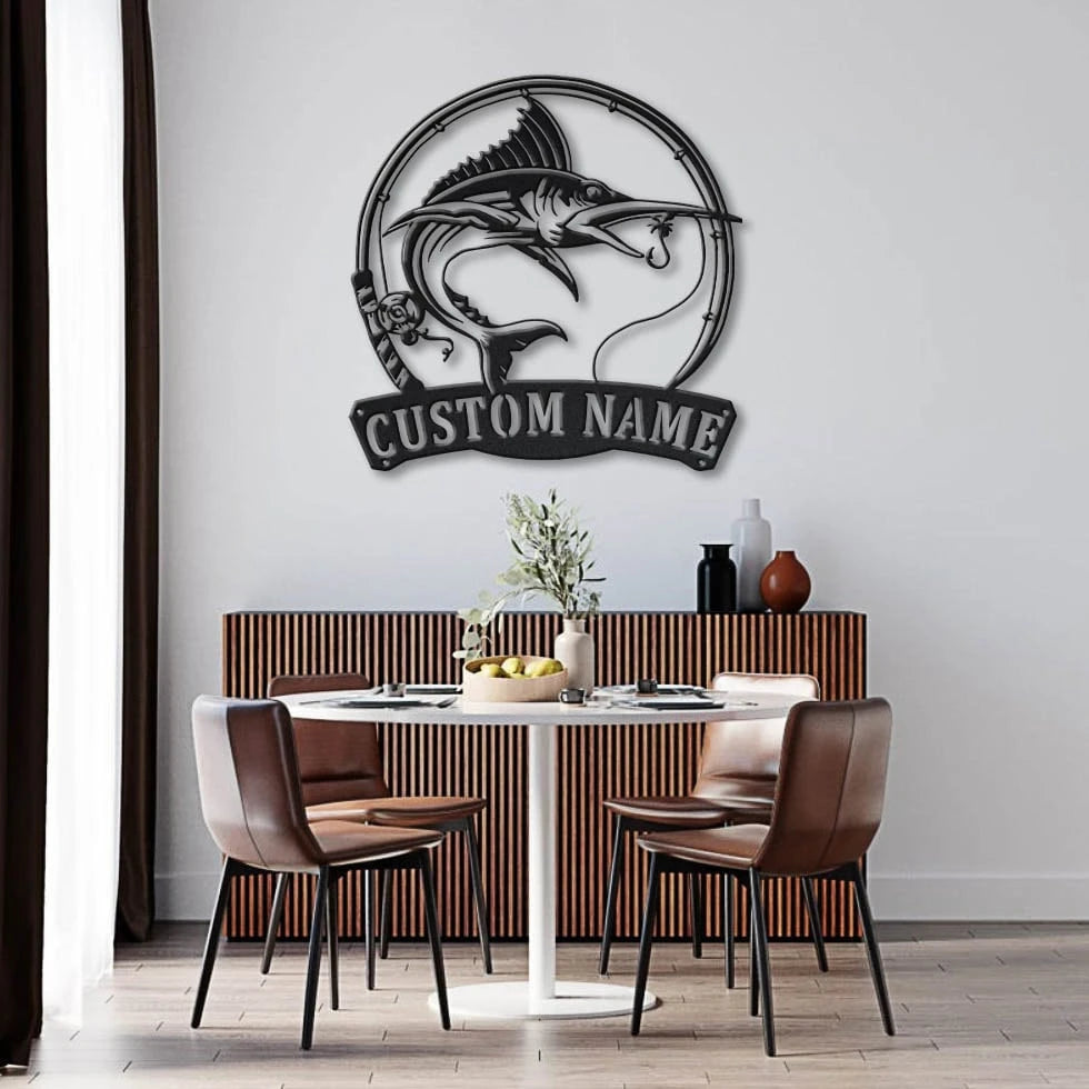 Personalized Marlin Fishing Fish Pole Metal Sign Art, Custom Marlin Fishing Metal Sign, Marlin Fishing Gifts For Men, Marlin Fishing Gift, Laser Cut Metal Signs Custom Gift Ideas