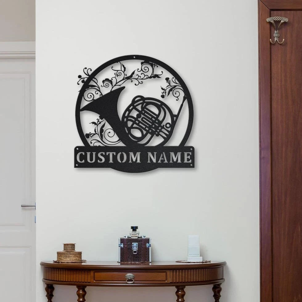 Personalized French Horn Monogram Metal Sign Art, Custom French Horn Monogram Metal Sign, French Horn Sign Decoration For Living Room Laser Cut Metal Signs Custom Gift Ideas