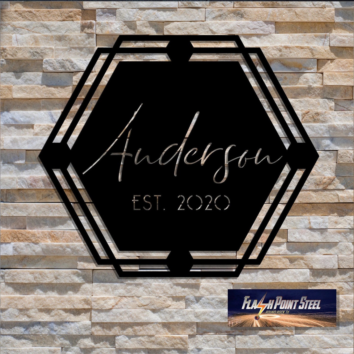 Hexagon Name Sign, Geometric Custom Name Sign, Metal Sign, Art, Backdrop Sign, Family Sign, Established Laser Cut Metal Signs Custom Gift Ideas